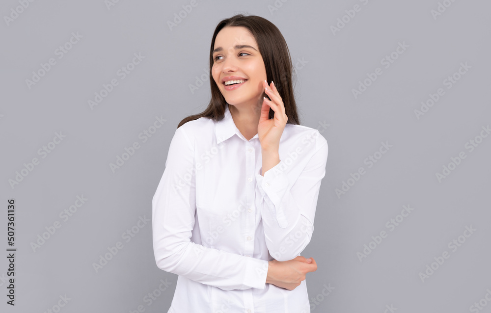 smiling businesswoman in white shirt. business success. successful woman in businesslike clothes smiling businesswoman in white shirt. business success. successful woman in businesslike clothes
