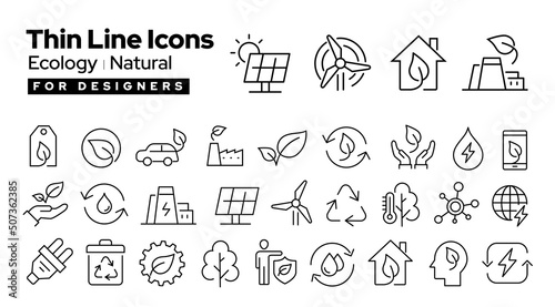 Fotografie, Obraz Thin line icons : ecology, nature, energy