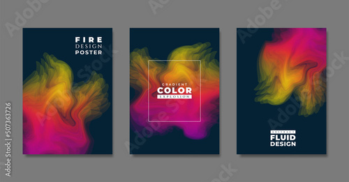Cover template layout with vibrant gradient colorful fluid explosion shapes. Futuristic abstract background with colorful smoke for your graphic design. Vector illustration.