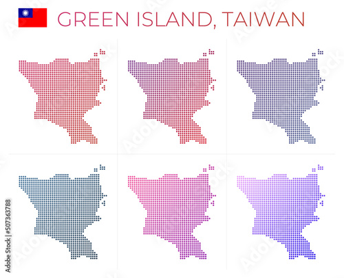Green Island, Taiwan dotted map set. Map of Green Island, Taiwan in dotted style. Borders of the island filled with beautiful smooth gradient circles. Classy vector illustration.