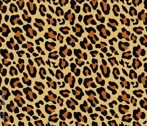  Leopard vector print trendy seamless texture cat skin, leopard spots on yellow background.