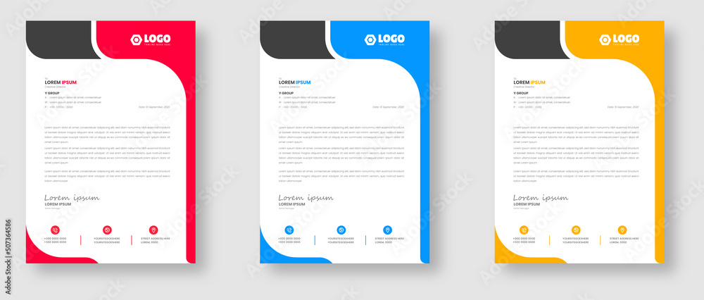 corporate modern business letterhead design template with yellow, blue and red color. creative modern letterhead design template for your project. letter head, letterhead, business letterhead design.