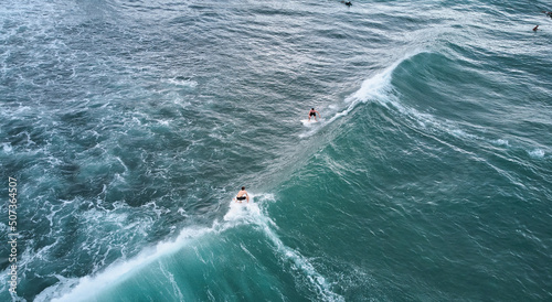 Aerial view of surfers waiting for the wave. Sri Lanka, Midigama © Dima Anikin