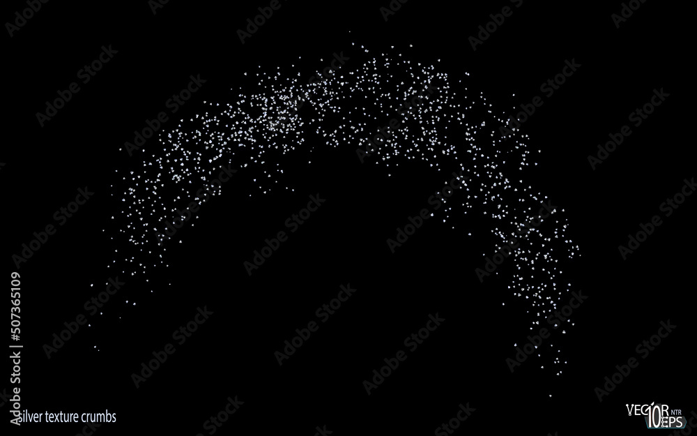 Arc backdrop plume silver abstract grainy texture. Silverish curl, swirl crumbs. Vector. Arc backdrop plume silver abstract grainy texture. Silverish curl, swirl crumbs. Vector.