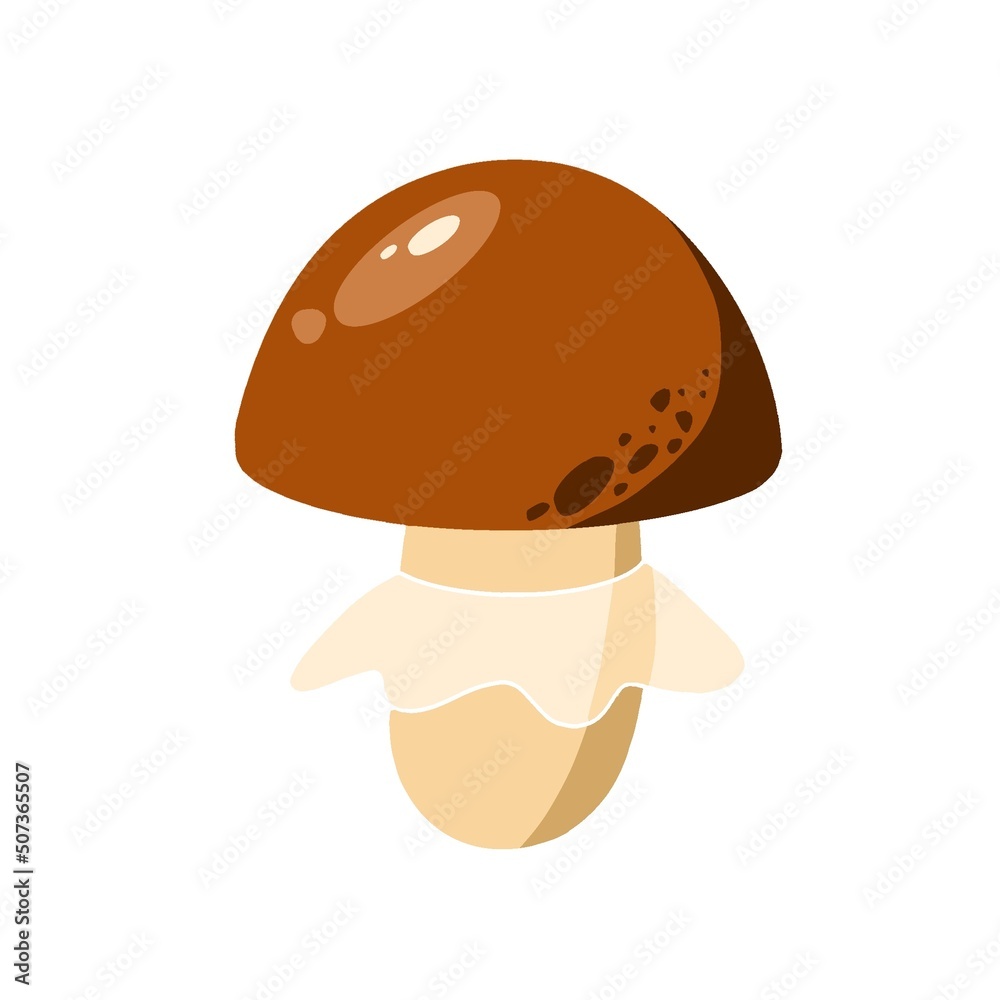 Illustration in the style of a flat Mushroom with a hat and a leg. A template for a sticker, a stylized image of an autumn mushroom. Illustration in the style of a flat Mushroom with a hat and a leg. A template for a sticker, a stylized image of an autumn mushroom.