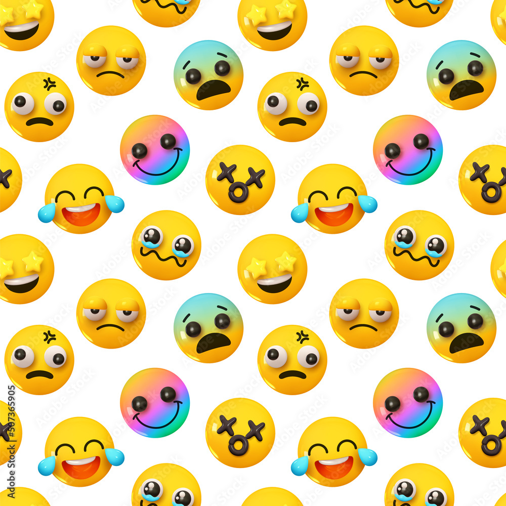 Pattern with yellow emoticons and emotions. Background cartoon emoticons happy faces with smiles realistic 3d design. vector illustration Pattern with yellow emoticons and emotions. Background cartoon emoticons happy faces with smiles realistic 3d design. vector illustration