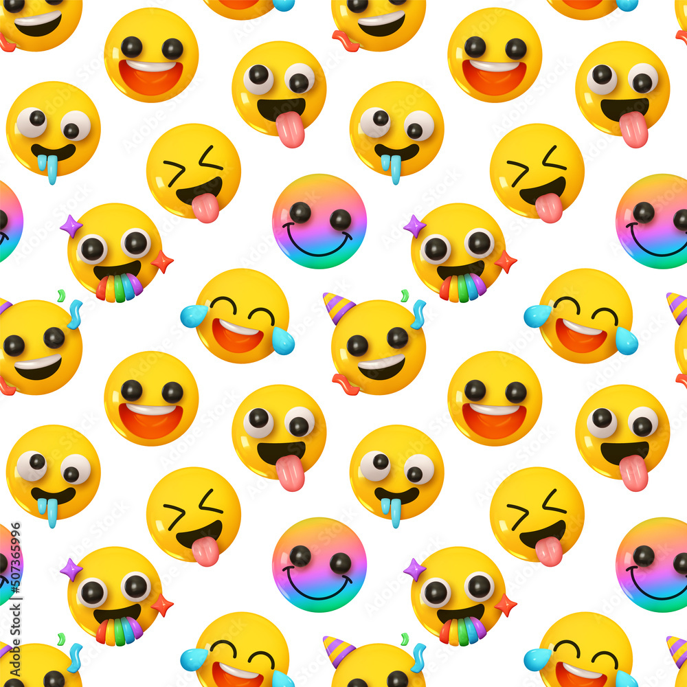 Pattern with yellow emoticons and emotions. Background cartoon emoticons happy faces with smiles realistic 3d design. vector illustration Pattern with yellow emoticons and emotions. Background cartoon emoticons happy faces with smiles realistic 3d design. vector illustration