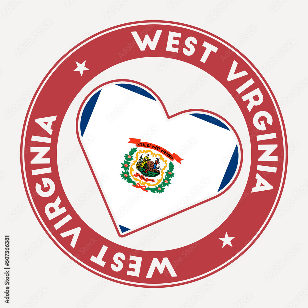 West Virginia heart flag badge. From West Virginia with love logo. Support the US state flag stamp. Vector illustration.