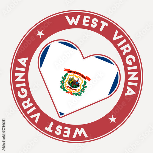 West Virginia heart flag badge. From West Virginia with love logo. Support the us state flag stamp. Vector illustration. photo