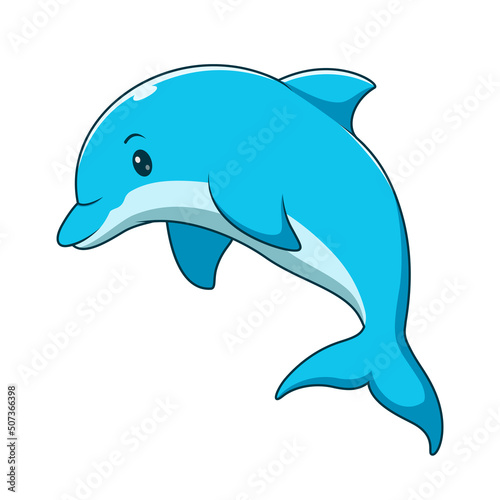Cute Dolphin Vector Icon Illustration. Dolphin Mascot Cartoon Character. Animal Icon Concept White Isolated. Flat Cartoon Style Suitable for Web Landing Page, Banner, Flyer, Sticker