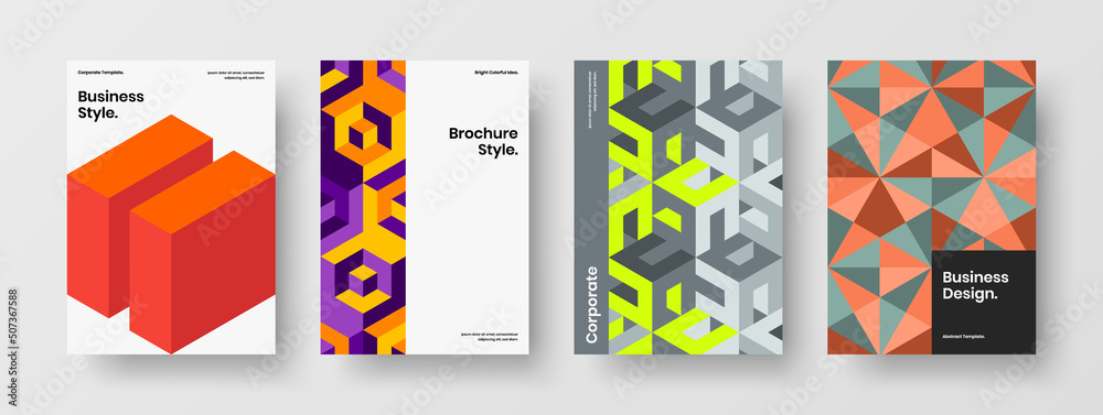 Abstract geometric pattern cover template set. Trendy booklet vector design layout composition.