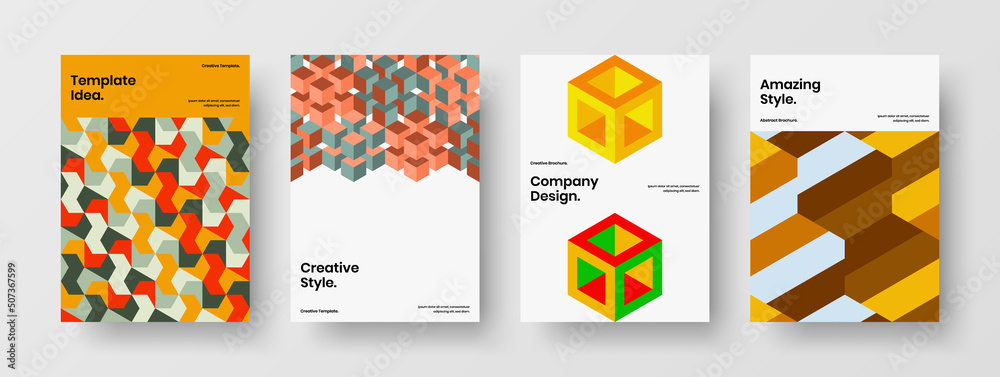 Creative mosaic hexagons placard concept set. Simple handbill A4 vector design layout composition.