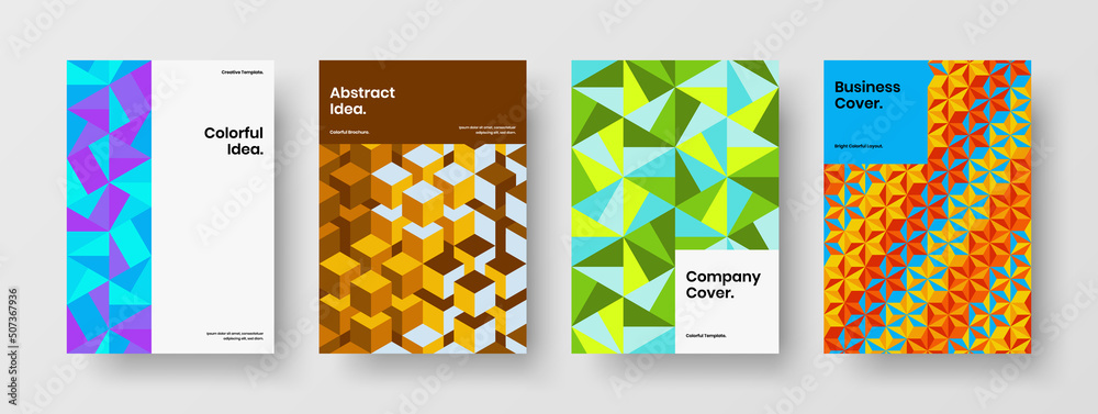 Fototapeta premium Clean geometric hexagons company identity template collection. Trendy journal cover A4 vector design illustration set.