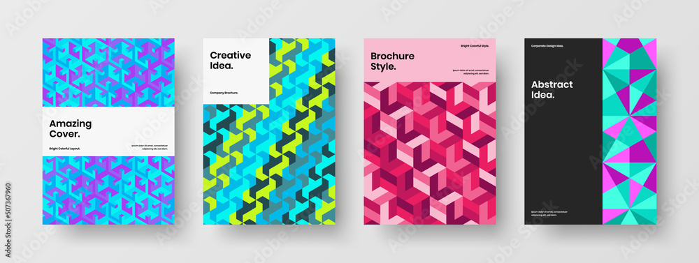 Abstract magazine cover vector design template collection. Amazing geometric tiles flyer layout bundle.