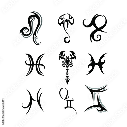 Group of tattoo patterns on a white background
