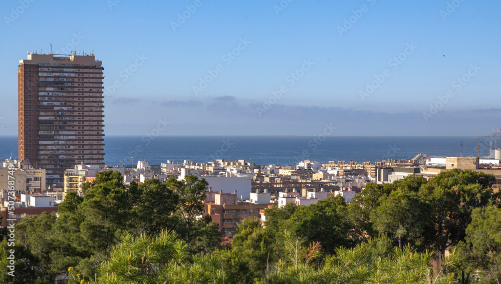 Top view of the mediterranean city, sea. Alicante, Spain