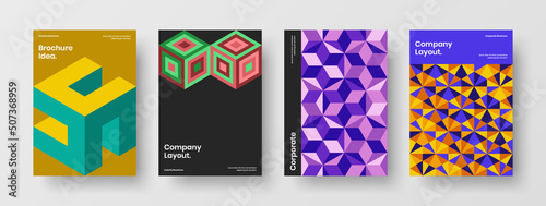 Colorful geometric tiles annual report concept collection. Fresh poster A4 design vector template set.