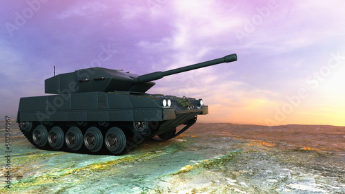 a tank on the rise (3d rendering)