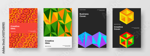 Colorful geometric shapes poster concept set. Clean company brochure A4 vector design template collection.