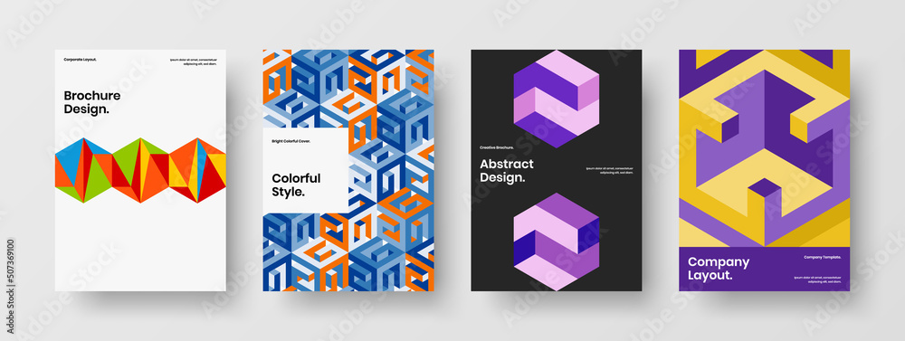 Colorful book cover design vector illustration composition. Creative mosaic tiles banner concept collection.