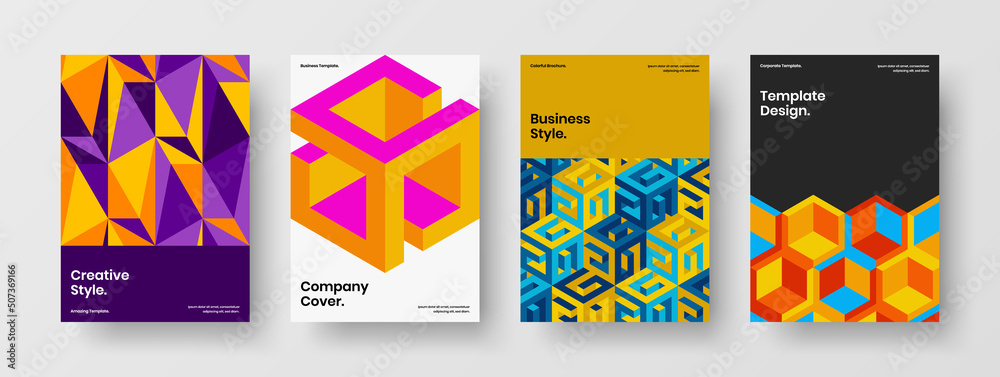 Obraz premium Simple company identity vector design concept set. Abstract mosaic shapes corporate brochure illustration collection.