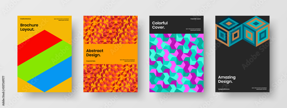 Minimalistic geometric tiles pamphlet illustration bundle. Creative leaflet vector design template composition.