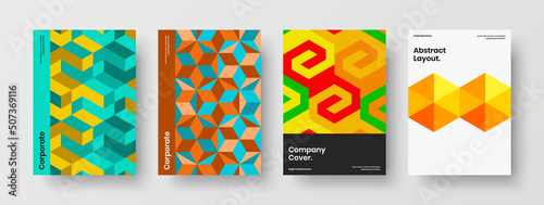 Isolated catalog cover A4 vector design template composition. Minimalistic geometric hexagons presentation illustration collection. © pro