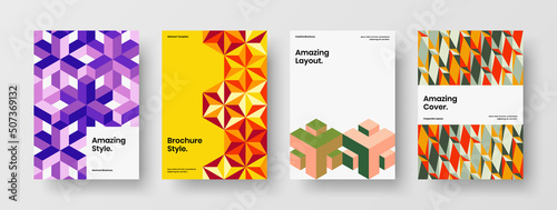 Modern mosaic tiles company brochure layout set. Creative corporate cover vector design concept collection.