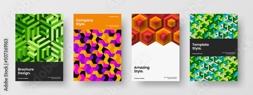 Unique geometric hexagons front page template collection. Minimalistic corporate brochure A4 design vector concept composition.