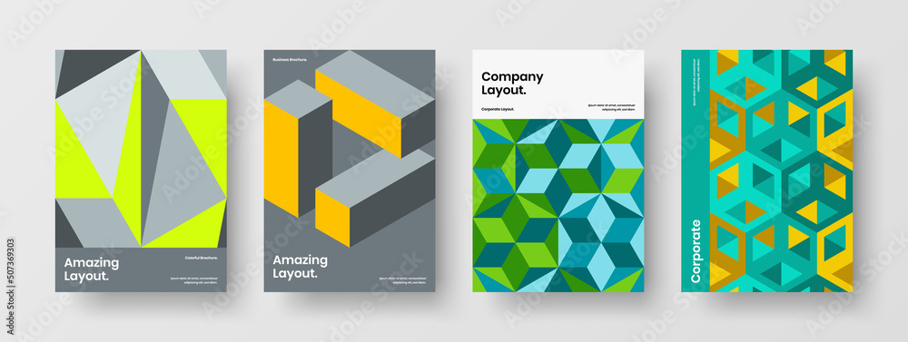 Original magazine cover A4 vector design concept composition. Colorful geometric shapes leaflet template set. Original magazine cover A4 vector design concept composition. Colorful geometric shapes leaflet template set.