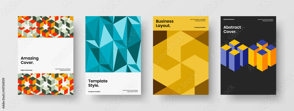 Naklejka premium Modern corporate cover design vector concept set. Fresh mosaic pattern handbill template composition.