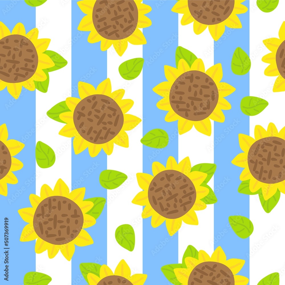 sunflower pattern in summer on blue background