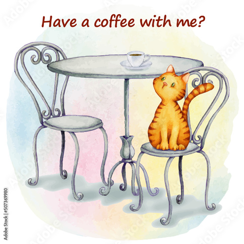 illustration of cat sitting at the bar table