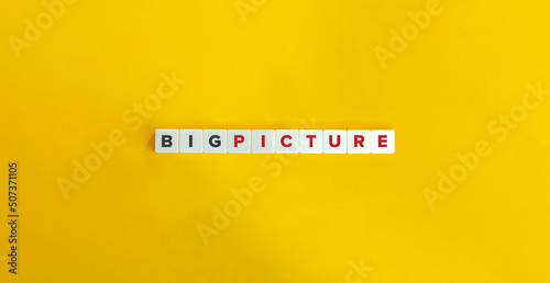 Big Picture Phrase and Banner. Letter Tiles on Yellow Background. Minimal Aesthetics.