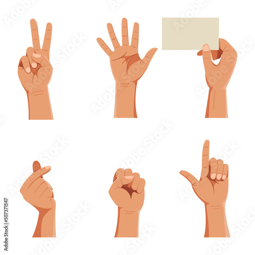 Gesturing. Set of hands in different gestures