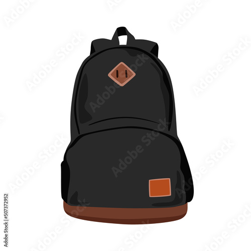 School Backpack in black color.Isolated on white background