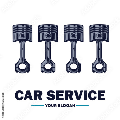 Four car pistons. The inscription on the bottom is car service