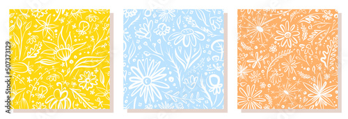 White flowers with blue background. Vector illustration. Seamless pattern.