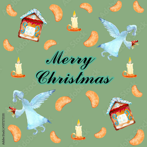 Christmas pattern, pattern, English, gingerbread, tangerine, orange, candle, color, new year, mood