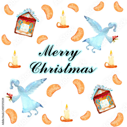 Christmas pattern, pattern, English, gingerbread, tangerine, orange, candle, color, new year, mood