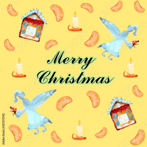 Christmas pattern, pattern, English, gingerbread, tangerine, orange, candle, color, new year, mood