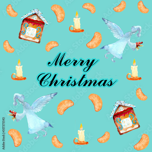Christmas pattern, pattern, English, gingerbread, tangerine, orange, candle, color, new year, mood