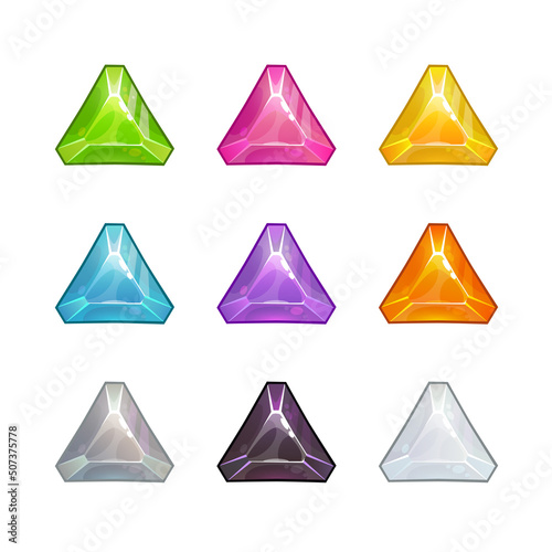 Cartoon polygonal crystal assets for game design.