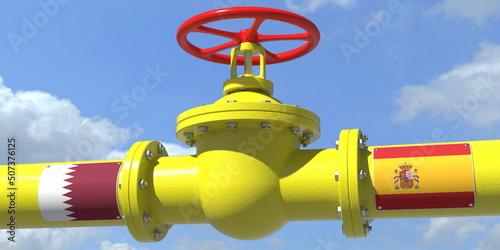 QATAR SPAIN oil or gas transportation concept, pipe with valve. 3D rendering