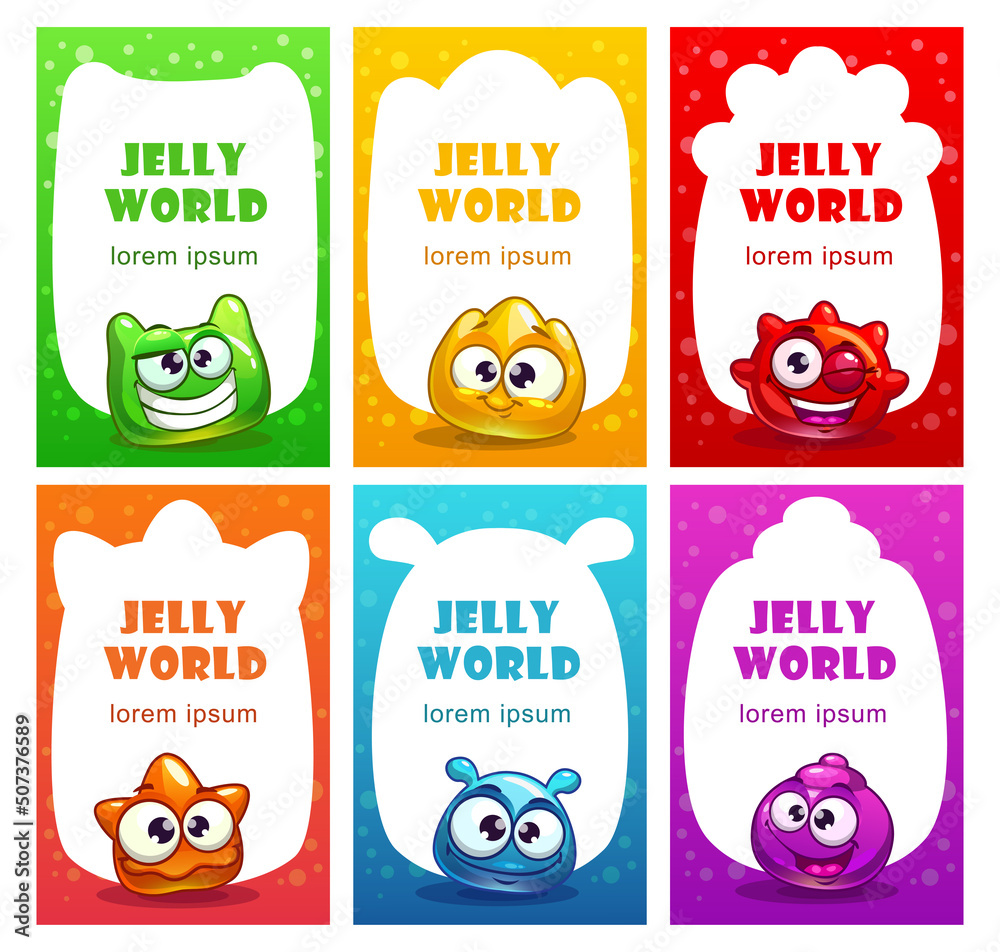 Cute childish posters with funny jelly characters