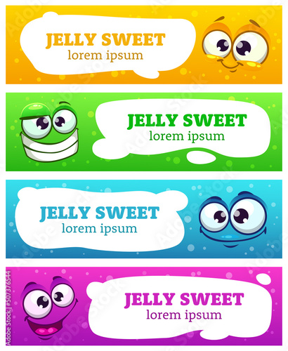 Cute childish banners with funny happy faces
