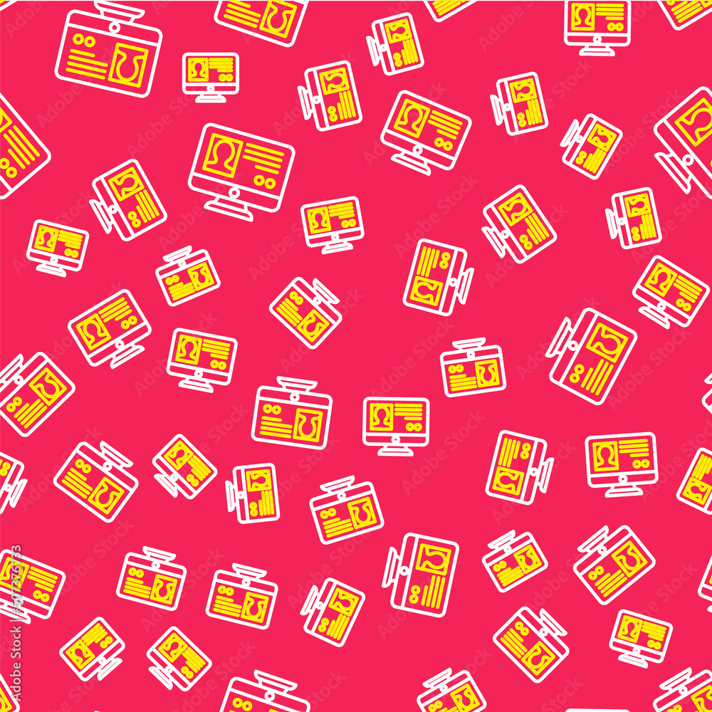 Line Create account screen icon isolated seamless pattern on red background. Vector