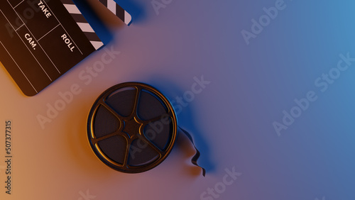 movie slate and film reel, 3drendering