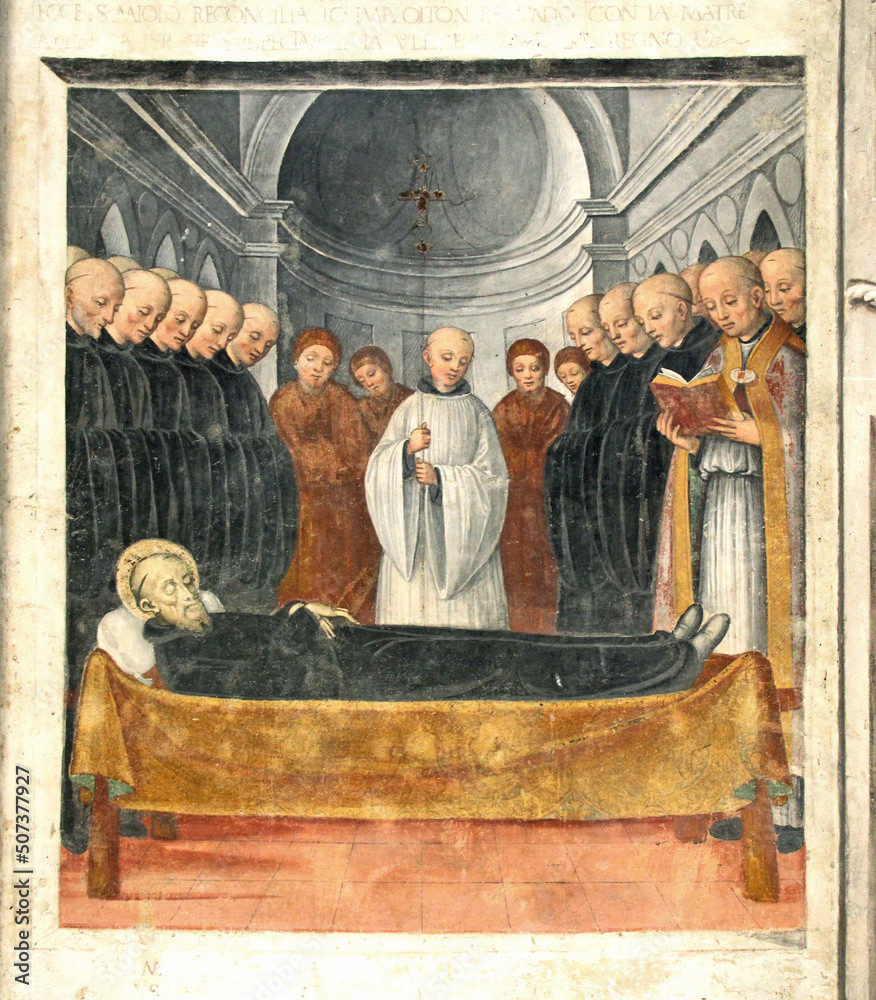 morte di San Maiolo abate di Cluny; affresco di Bernardino Lanzani