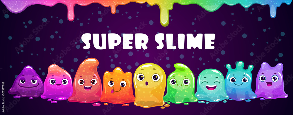 Cute childish banner with tiny slime monsters